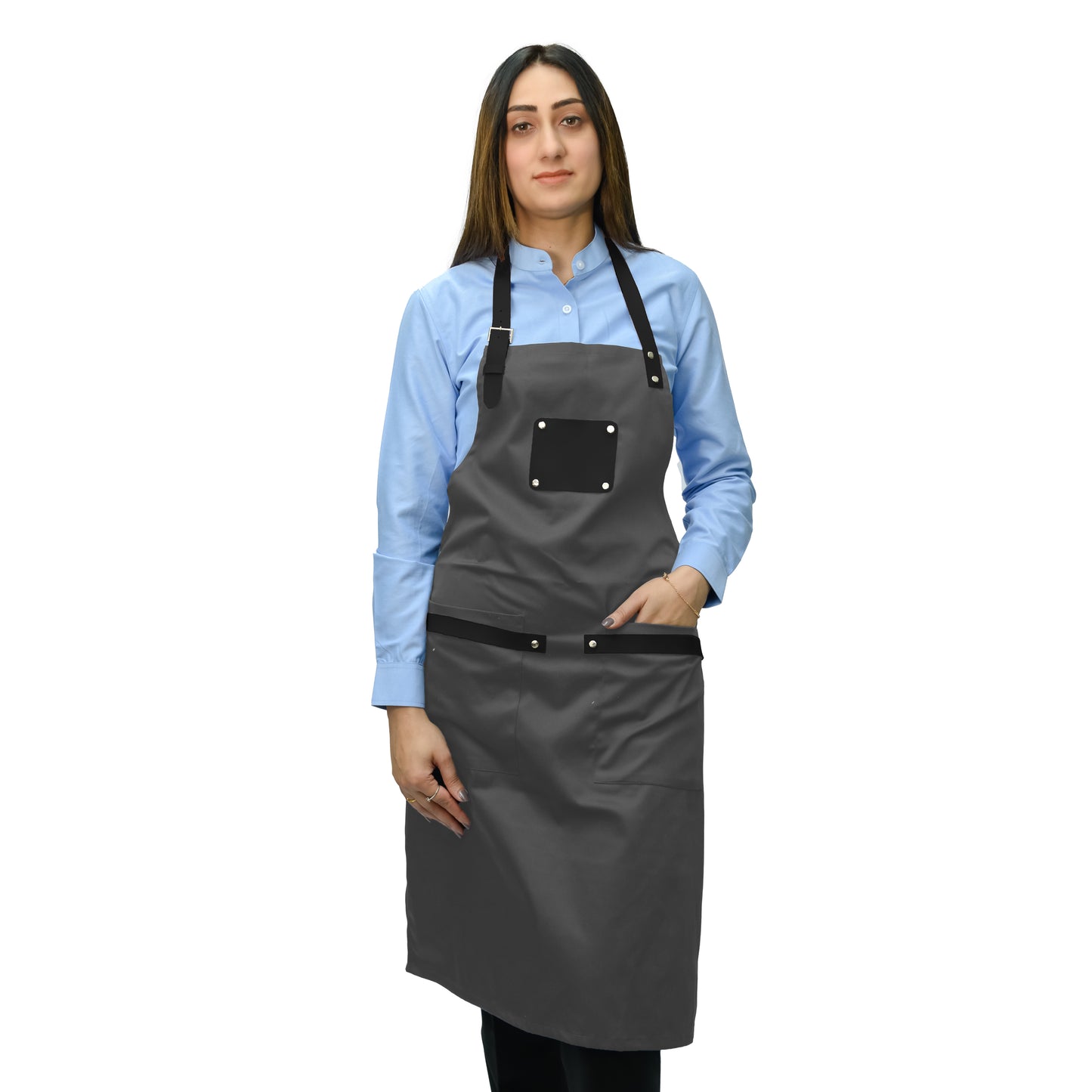 Unisex Long Apron - High-Quality Twill Cotton with Leather Accents