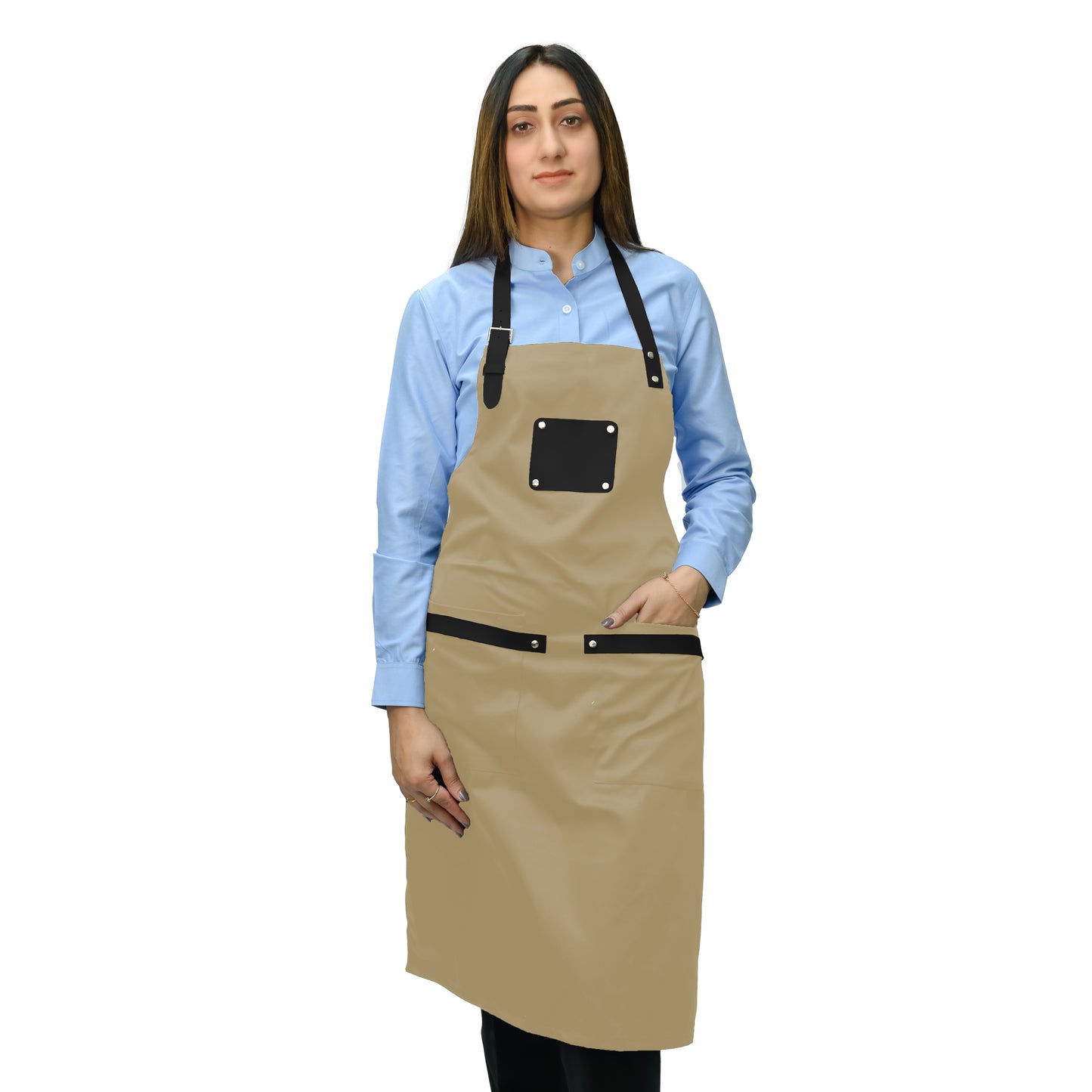 Unisex Long Apron - High-Quality Twill Cotton with Leather Accents