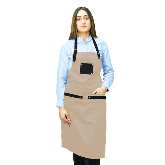 Unisex Long Apron - High-Quality Twill Cotton with Leather Accents