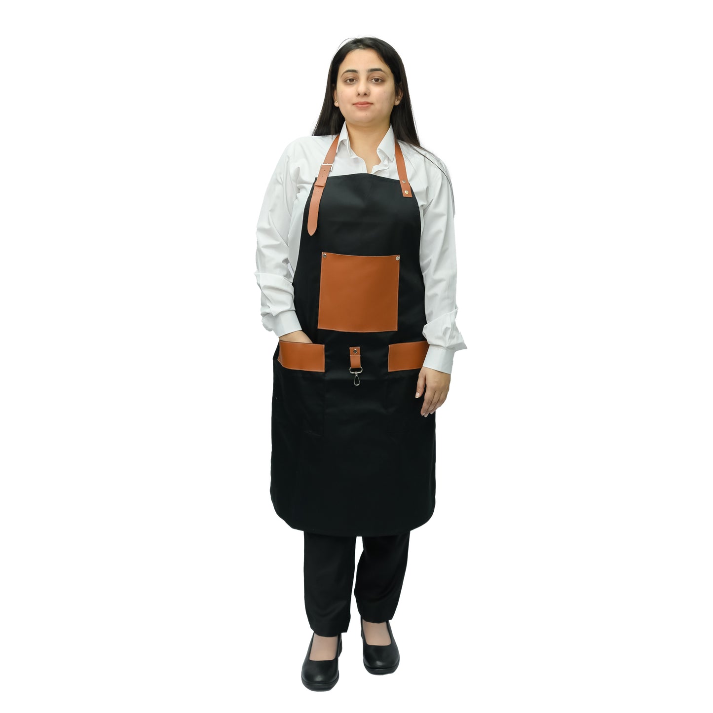 Unisex Long Apron - High-Quality Twill Cotton with Leather Accents