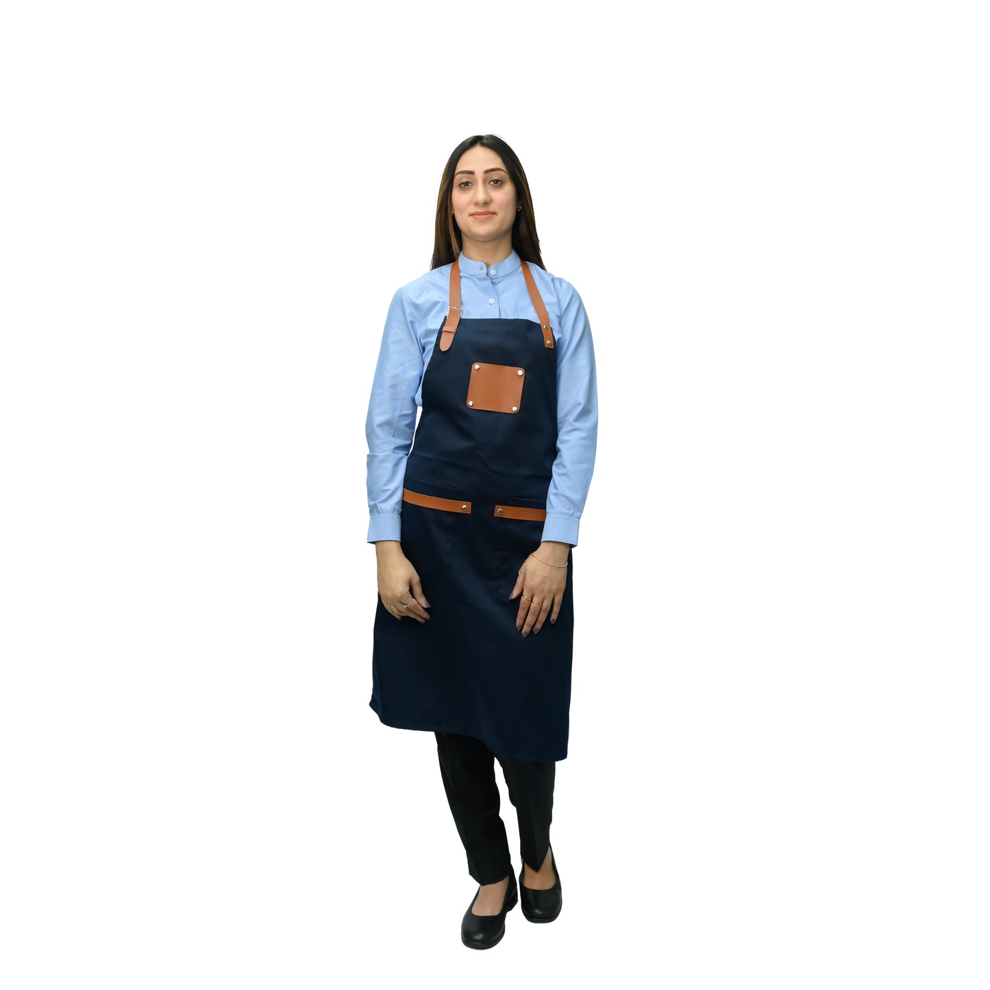 Unisex Long Apron - High-Quality Twill Cotton with Leather Accents