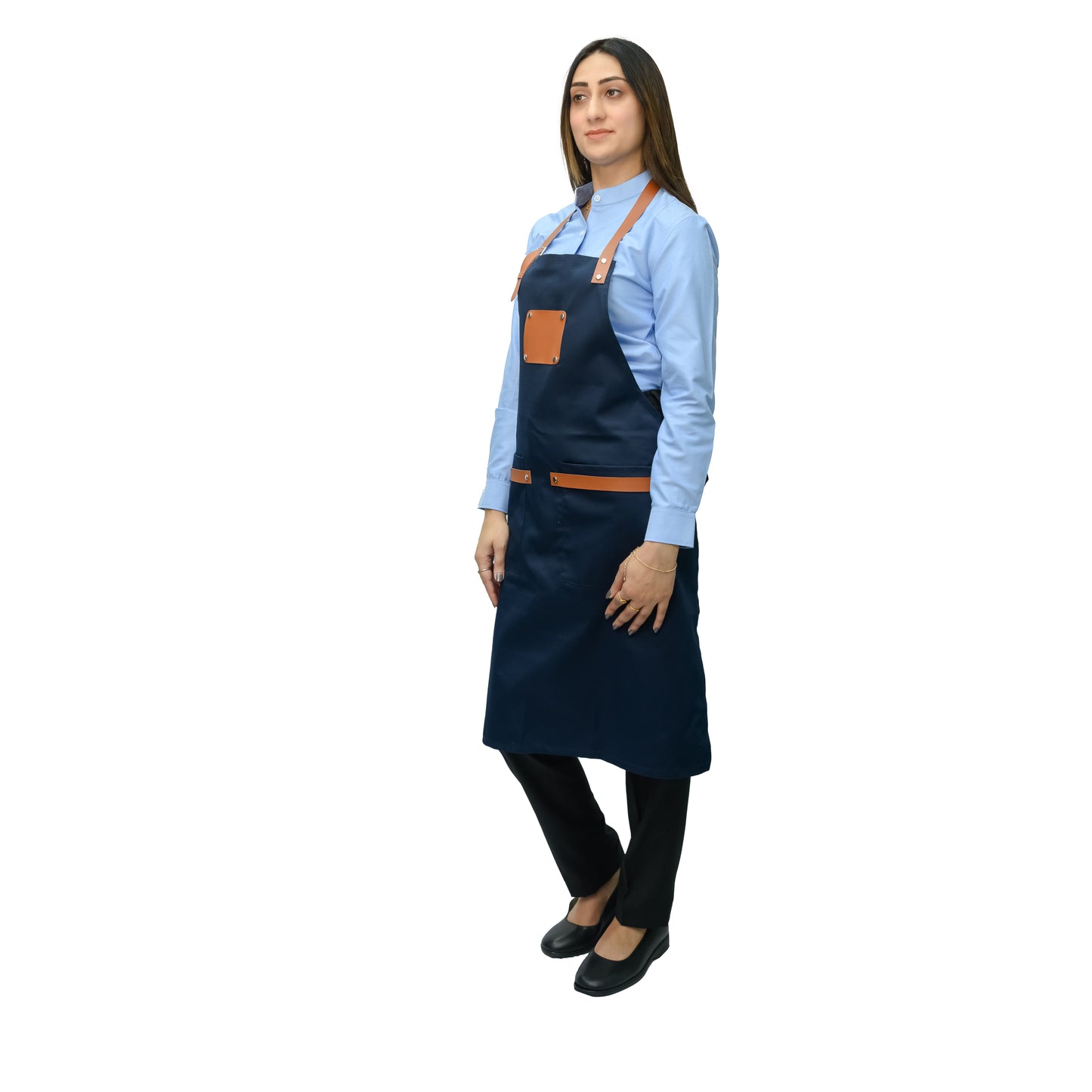 Unisex Long Apron - High-Quality Twill Cotton with Leather Accents