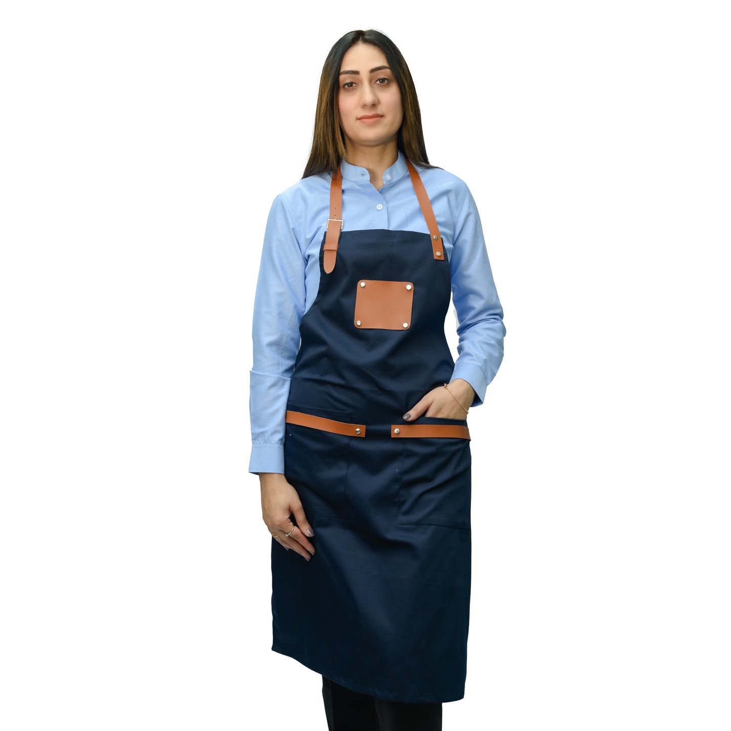 Unisex Long Apron - High-Quality Twill Cotton with Leather Accents