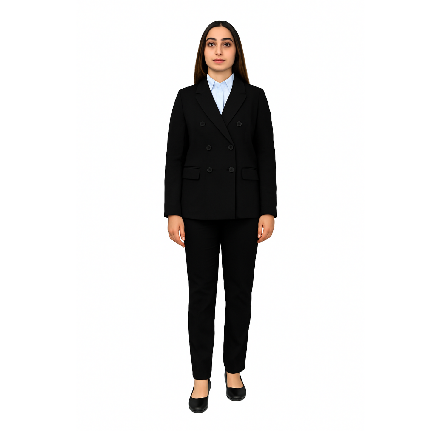 Women’s Double-Breasted Suit – Gaberdine Fabric | Tailored Fit by Just Needles (Made in UAE)