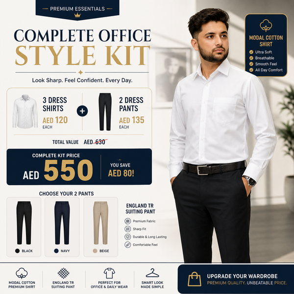 Five-piece corporate uniform kit with three shirts and two trousers