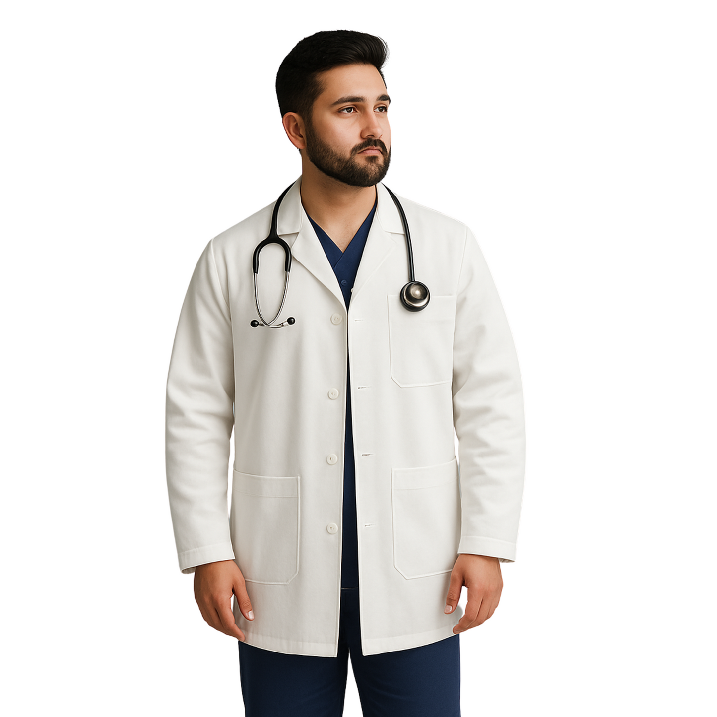 Men's White Cotton Lab Coat - Professional Doctor's Coat by Just Needles  (S-3XL) | Made in UAE