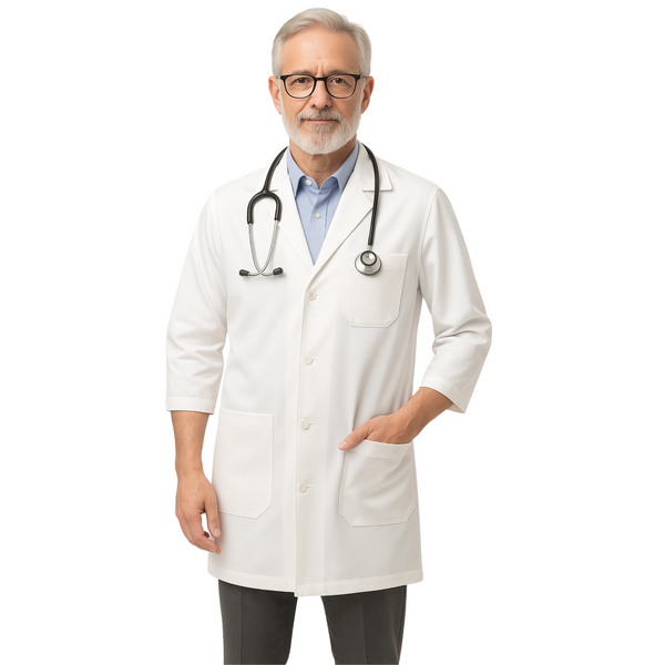 Unisex Premium White Lab Coat - 50% Cotton 50% Modal, 220 GSM | Elegant Modern Fit by Just Needles