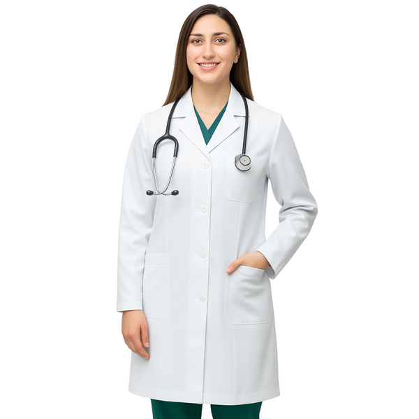 Women's Premium White Lab Coat - Wrinkle-Free Polyester Yarn | Just Needles UAE