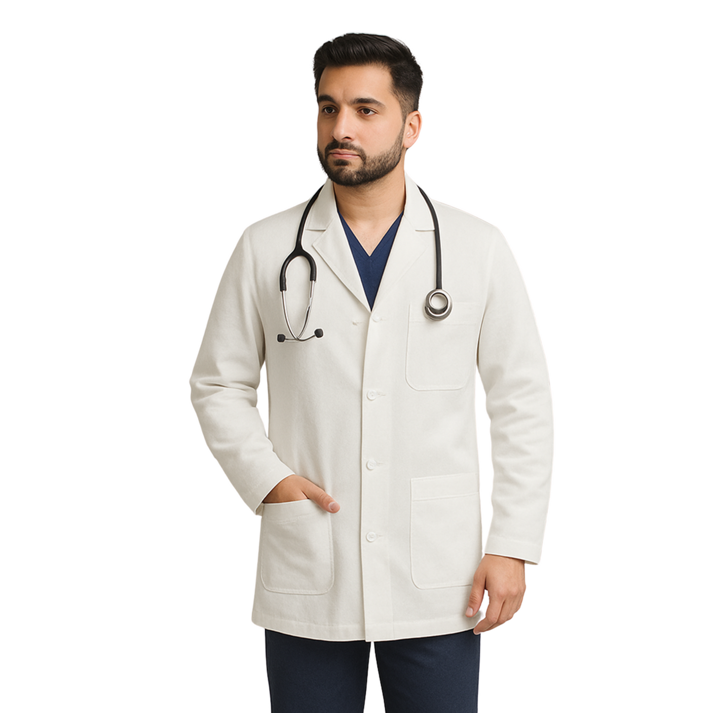 Men's White Cotton Lab Coat - Professional Doctor's Coat by Just Needles  (S-3XL) | Made in UAE