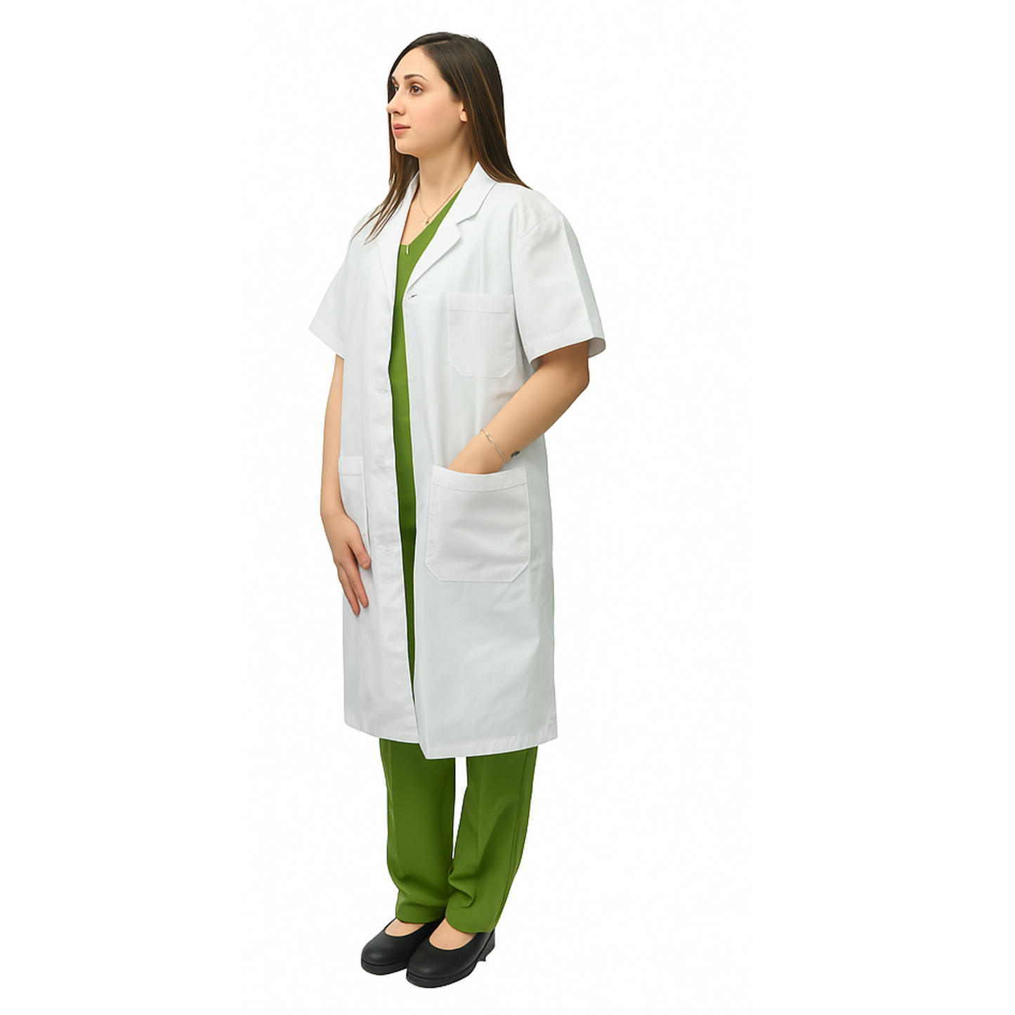 Unisex Half Sleeve White Lab Coat - 35% Cotton 65% Polyester | Just Needles UAE
