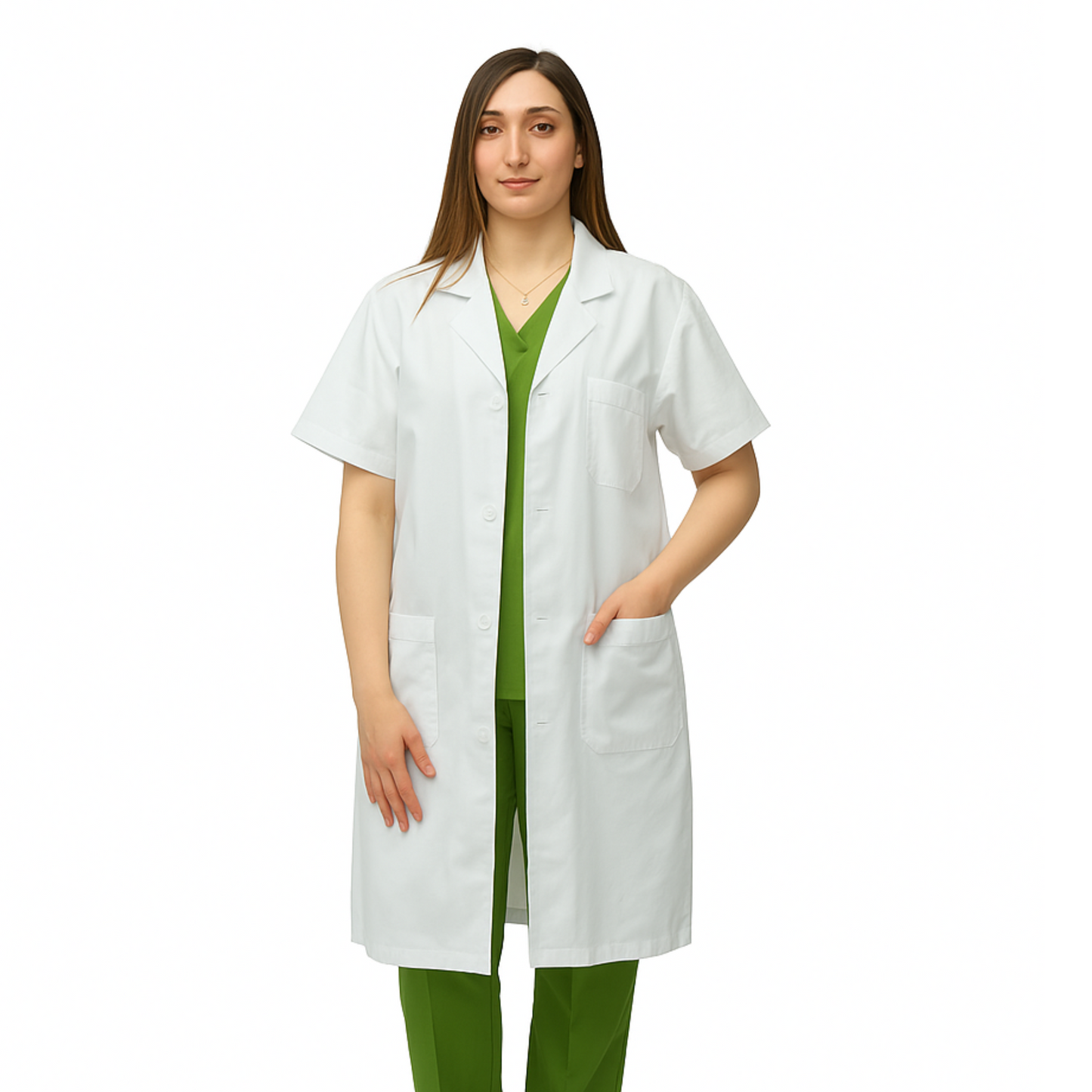 Unisex Half Sleeve White Lab Coat - 35% Cotton 65% Polyester | Just Needles UAE