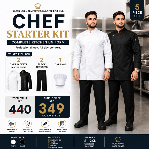 Chef Starter Kit with two jackets, two trousers and chef hat